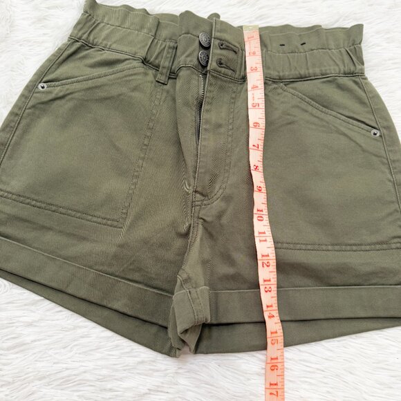 Women Express Shortie Super High Rise Paperbag in Olive Green Size Small - Picture 3 of 9